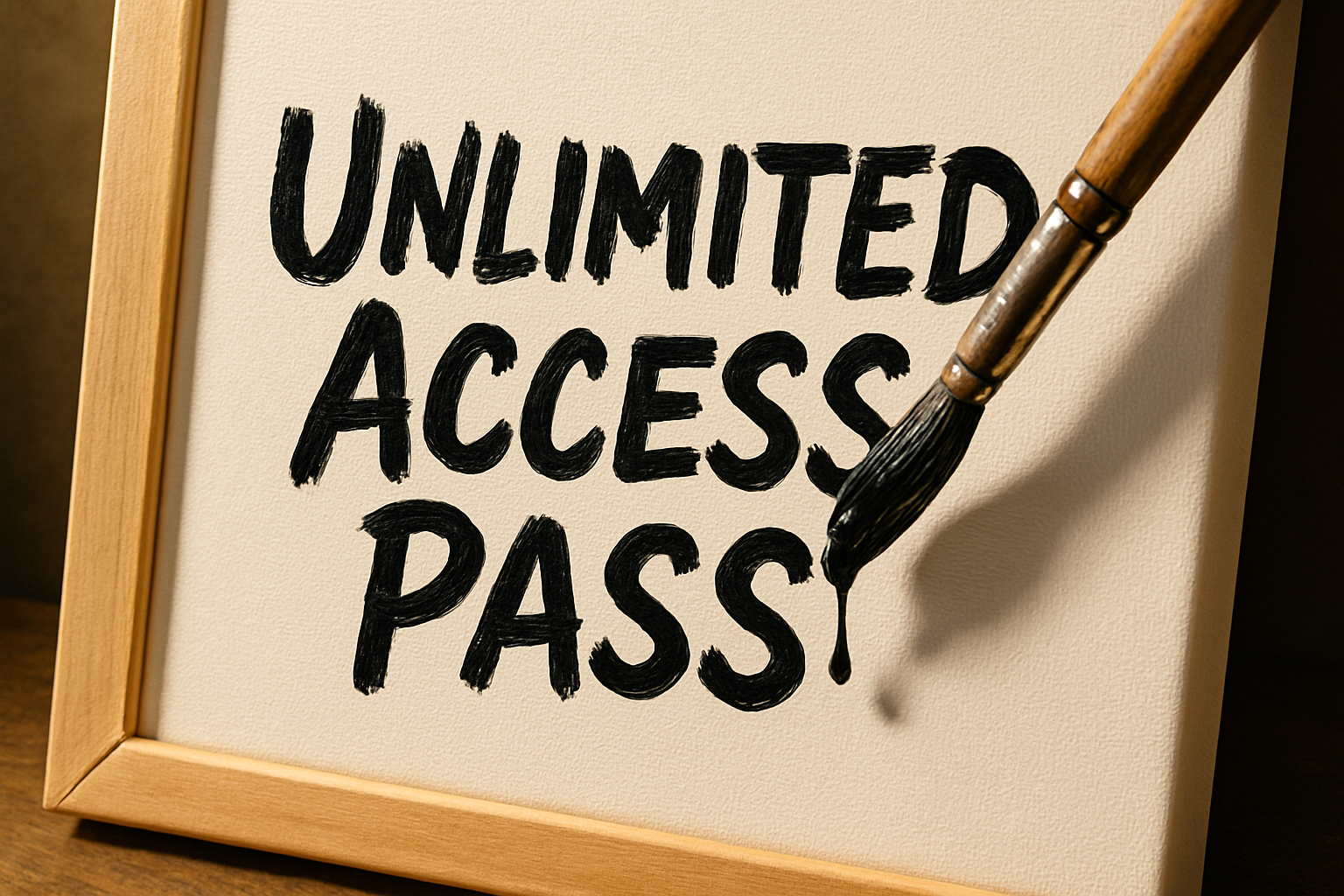 A brush painted onto Canvas that says "Unlimited Access Pass "
